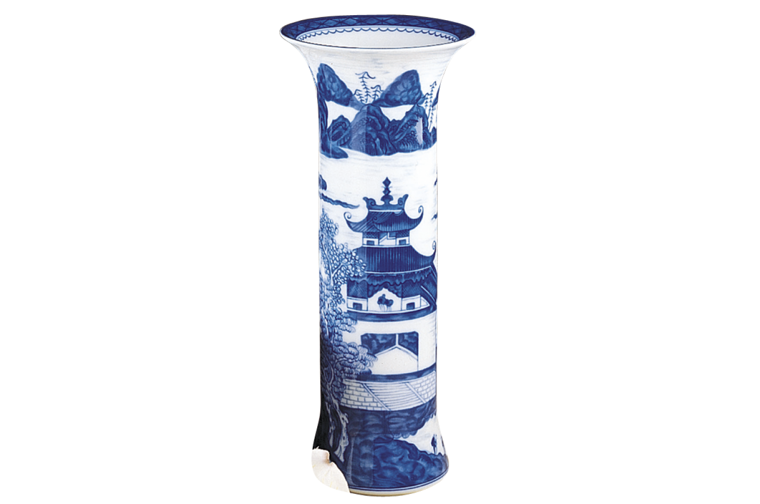 BLUE CANTON TRUMPET VASE