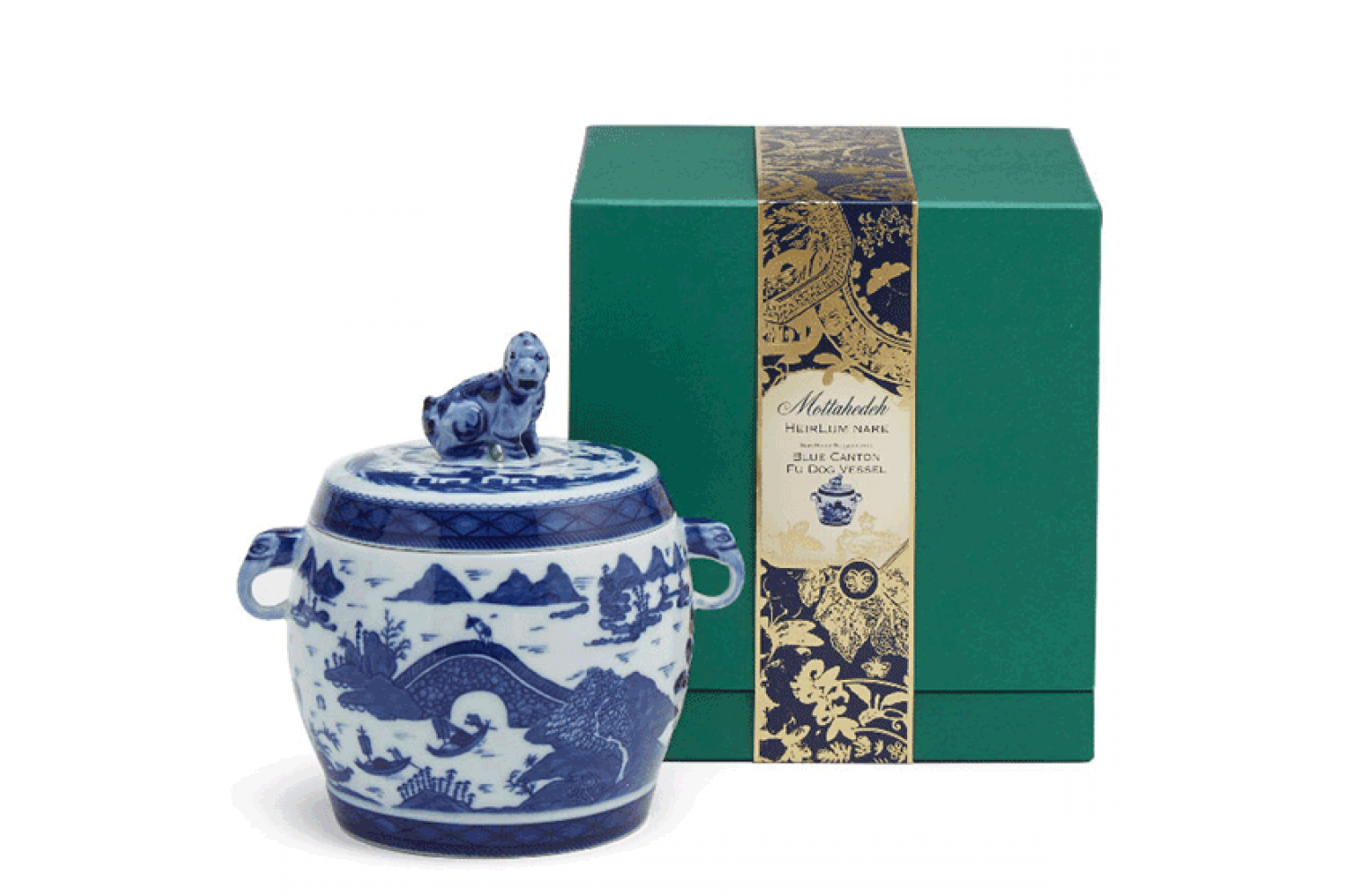 BLUE CANTON HEIRLUMINARE FU DOG VESSEL    