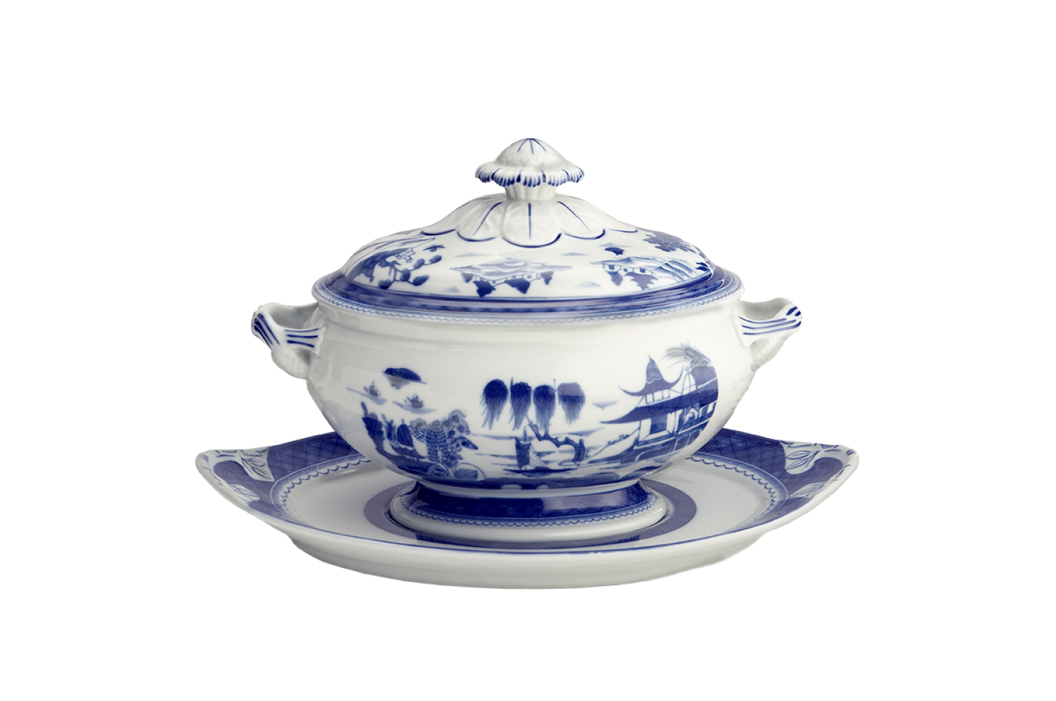 BLUE CANTON OVAL TUREEN & STAND