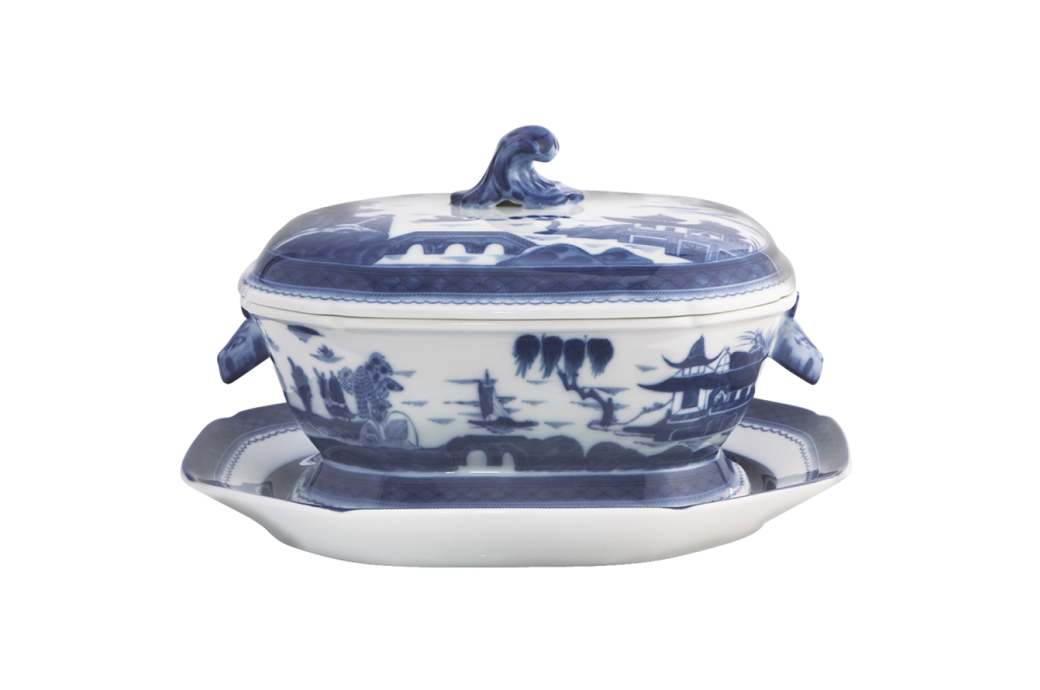 BLUE CANTON OCTAGONAL TUREEN&STAND