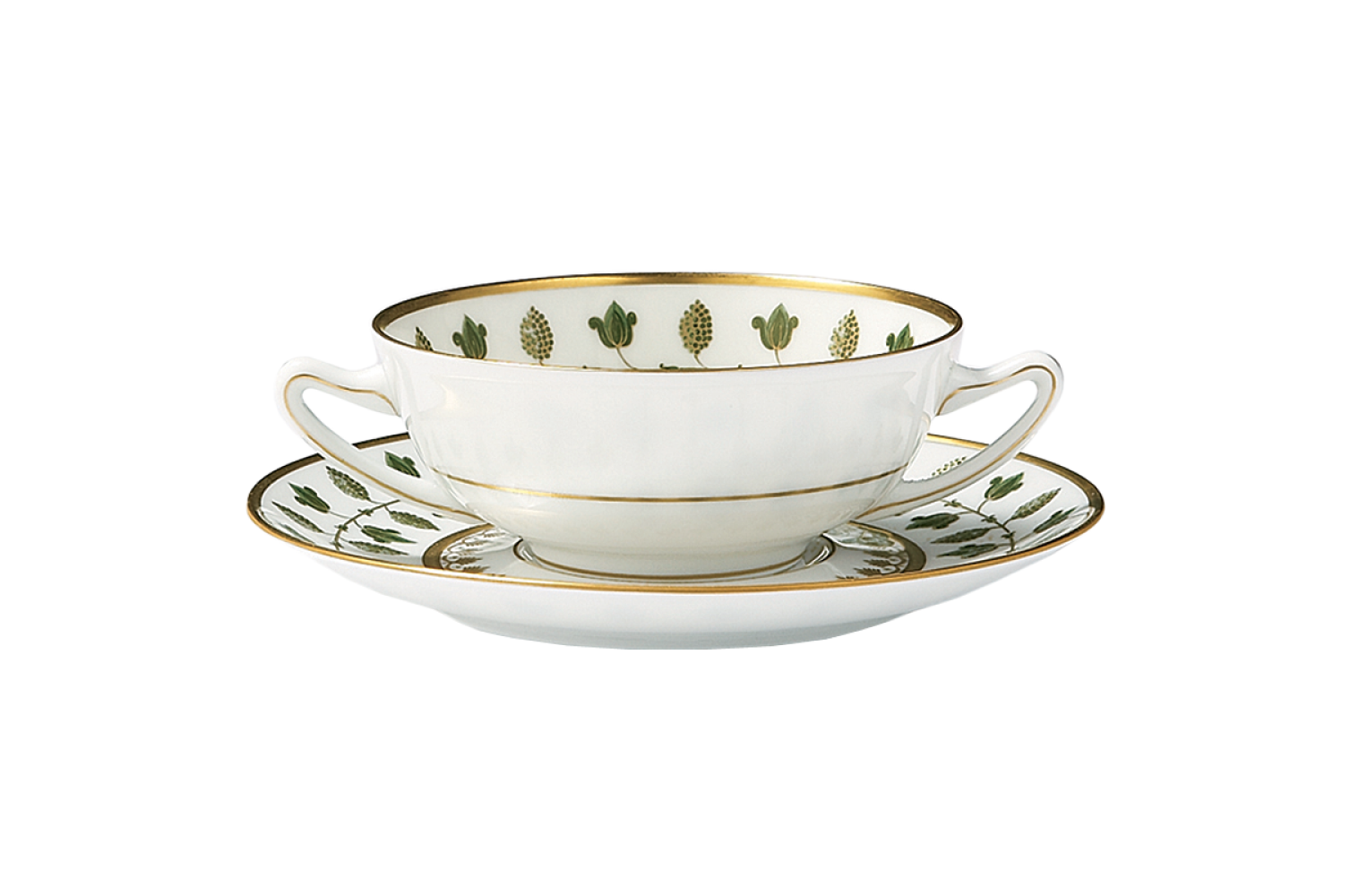 MATIGNON GREEN CREAM SOUP BOWL & SAUCER