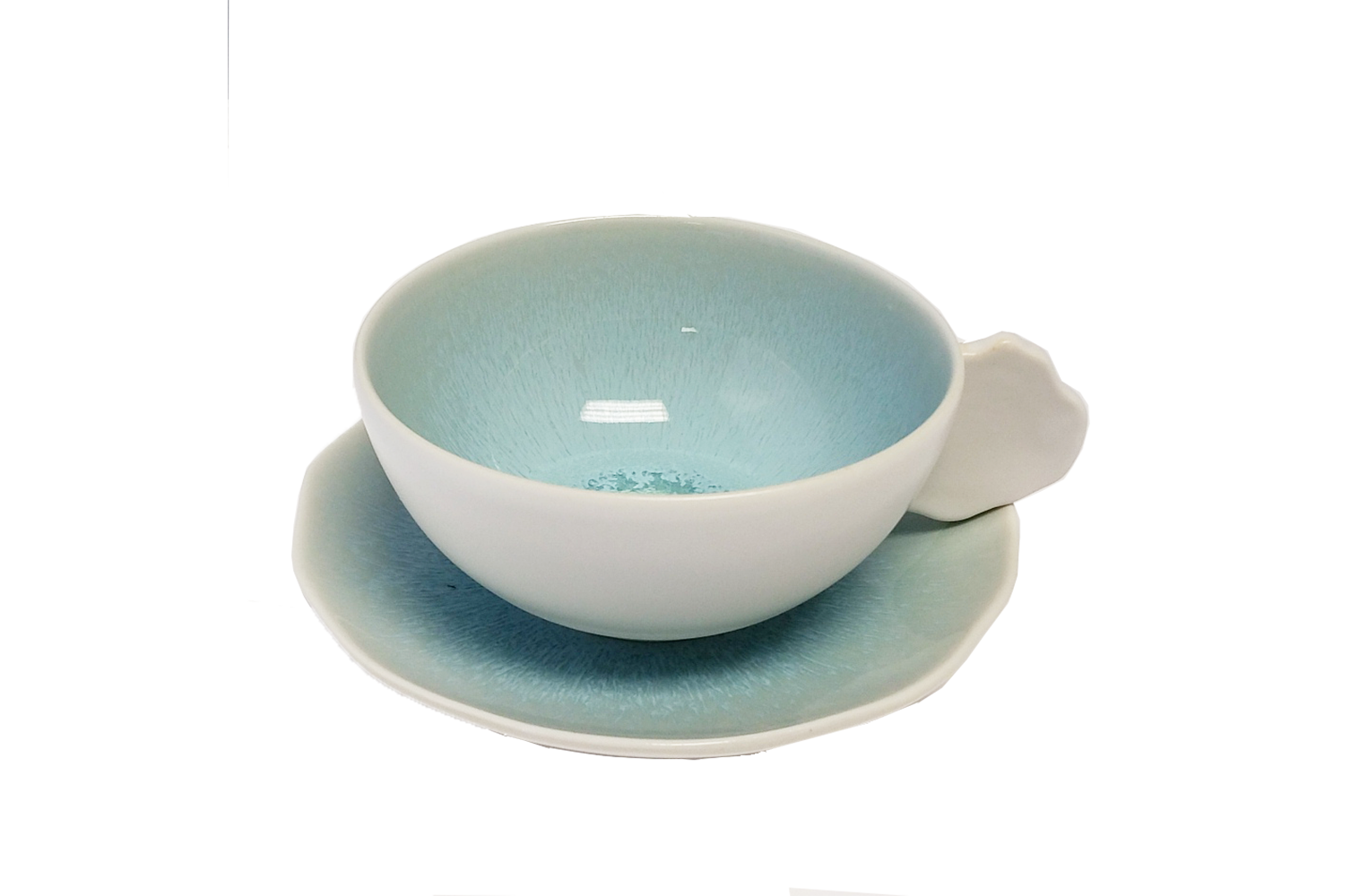 PLUME OCEAN BLUE TEA CUP & SAUCER