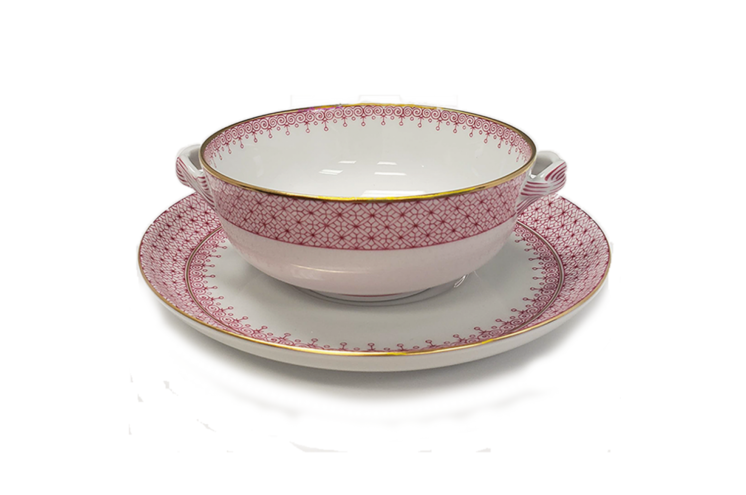 PINK LACE CREAM SOUP & SAUCER