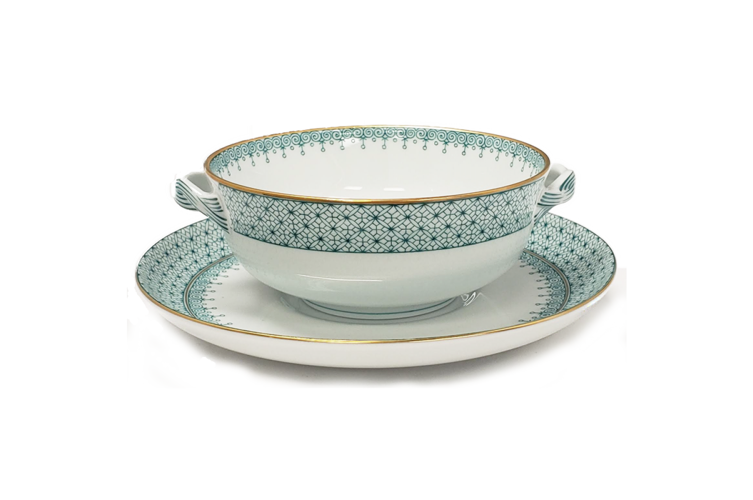 GREEN LACE CREAM SOUP & SAUCER