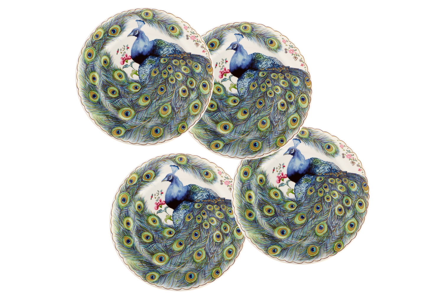 PEACOCK DESSERT PLATE SET OF 4