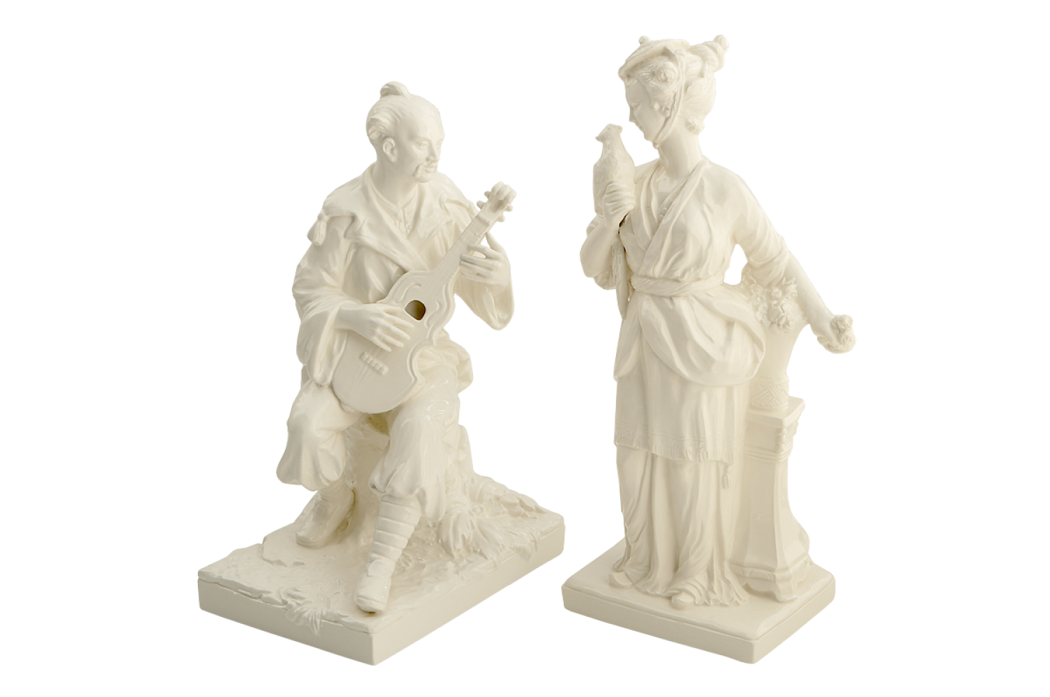 CHINESE MAN & WOMAN FIGURINES, CREAMWARE PAIR