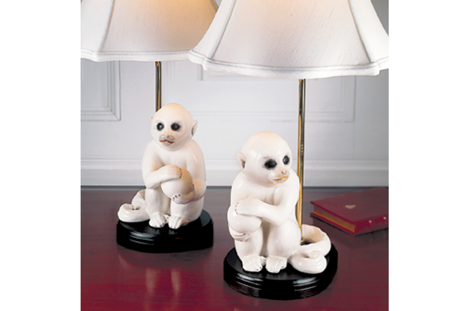 SMALL WHITE MONKEY LAMP, PAIR