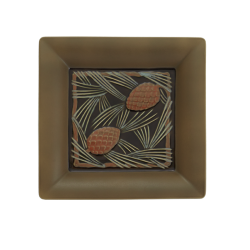 PINECONE SQUARE TRAY SALMON, VERDIGRIS & BROWN LARGE