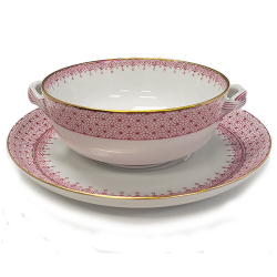 PINK LACE CREAM SOUP & SAUCER