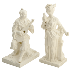 CHINESE MAN & WOMAN FIGURINES, CREAMWARE PAIR