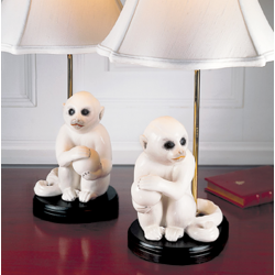 SMALL WHITE MONKEY LAMP, PAIR