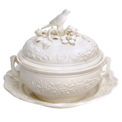 BIRD TUREEN AND STAND, CREAMWARE LARGE