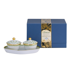 GREEN APPLE LACE HEIRLUMINARE TWO VOTIVES W/TRAY