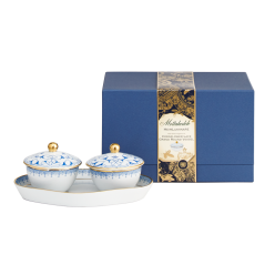CORNFLOWER LACE HEIRLUMINARE TWO VOTIVES W/TRAY