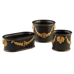 ROUND CACHEPOT BLACK/GOLD, LARGE