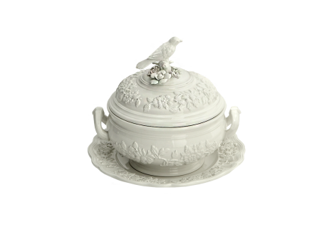 BIRD TUREEN AND STAND, CREAMWARE SMALL