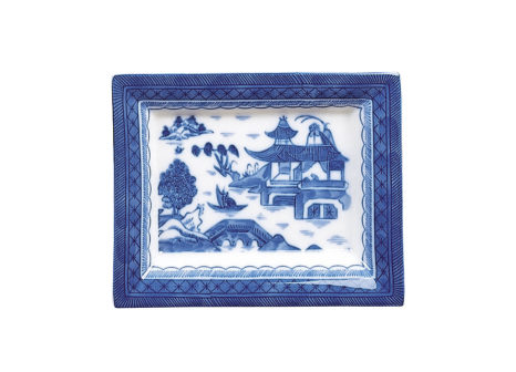 BLUE CANTON RECTANGULAR TRAY, LARGE
