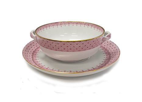 PINK LACE CREAM SOUP & SAUCER
