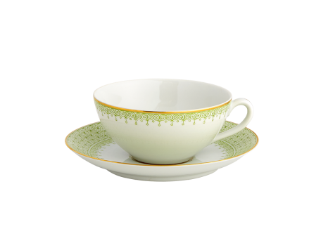 APPLE GREEN LACE COUP  CUP & SAUCER,SINGLE