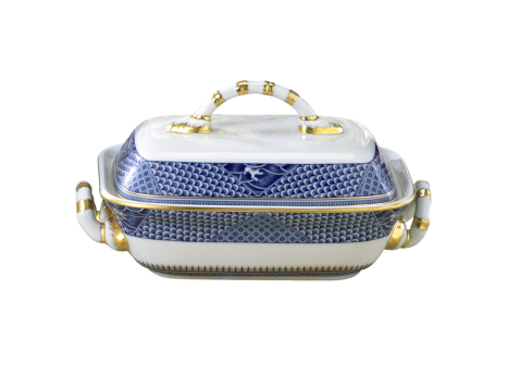 INDIGO WAVE BAMBOO COVERED VEGETABLE DISH