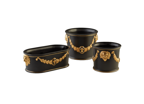 ROUND CACHEPOT BLACK/GOLD, LARGE